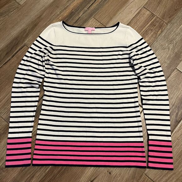 Lilly Pulitzer Striped Sweater Long Sleeve Blue White Pink Large - Picture 1 of 7
